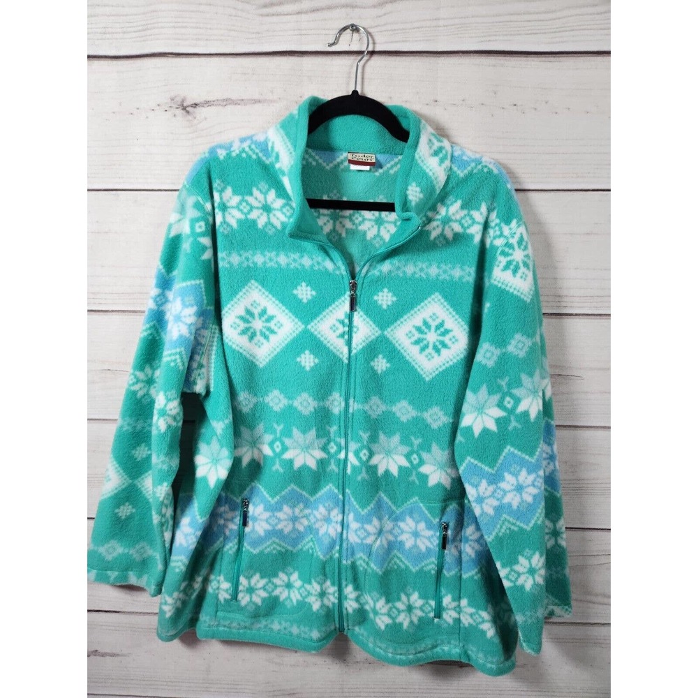 Tudor‎ Court Women's Multicolor Snowflake Pattern Fleece Zip Up Jacket Size XXL